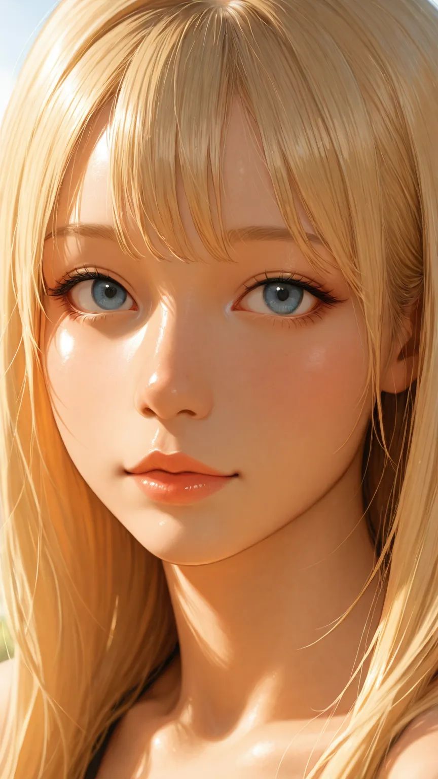 The same character rendered through a realistic checkpoint — skin texture, natural lighting, and photographic depth replace the flat anime aesthetic while hair color and pose maintain identity.