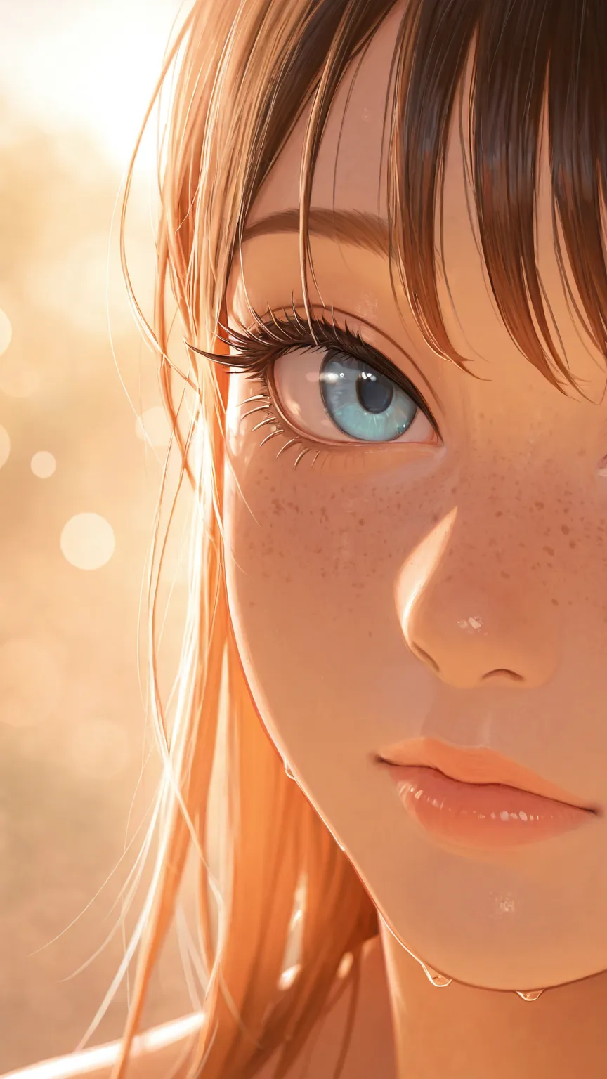 A close-up portrait showing the level of detail achievable after proper upscaling and enhancement — individual eyelashes, subtle skin texture, and soft bokeh that raw upscaling alone can’t produce.