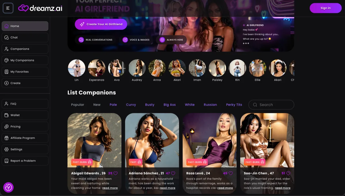 Dreamz.ai platform interface and features