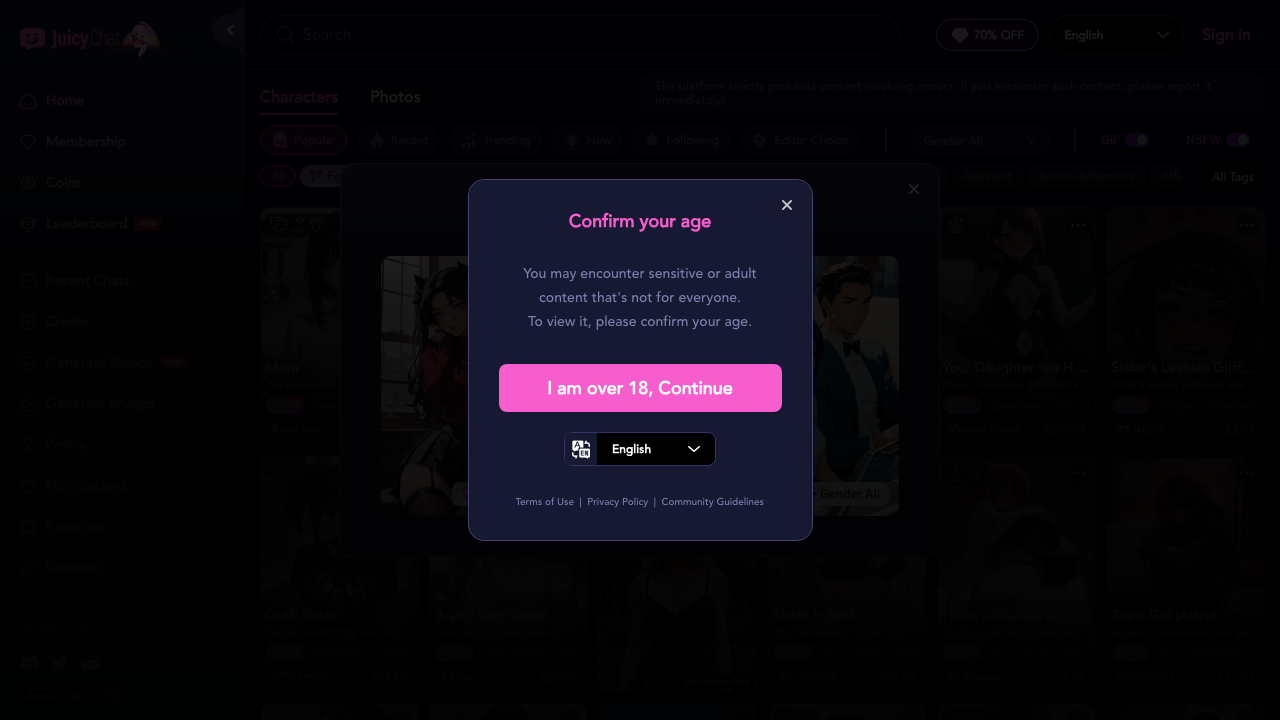 JuicyChat.ai platform interface and features