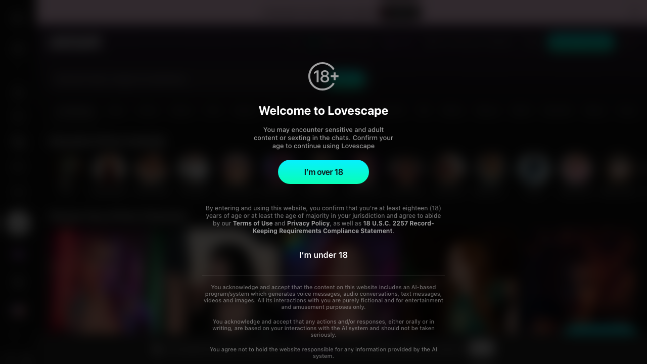 Lovescape.ai platform interface and features
